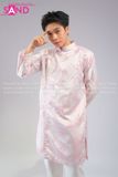  TAD0016 Áo Dài Nam  Cách Tân Thêu Hồng - Trắng 
