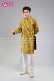  TAD1001 Áo Dài Nam  Cách Gấm Hoa Ly Vân Nổi - Vàng Mustard 