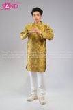  TAD1001 Áo Dài Nam  Cách Gấm Hoa Ly Vân Nổi - Vàng Mustard 