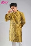  TAD1001 Áo Dài Nam  Cách Gấm Hoa Ly Vân Nổi - Vàng Mustard 