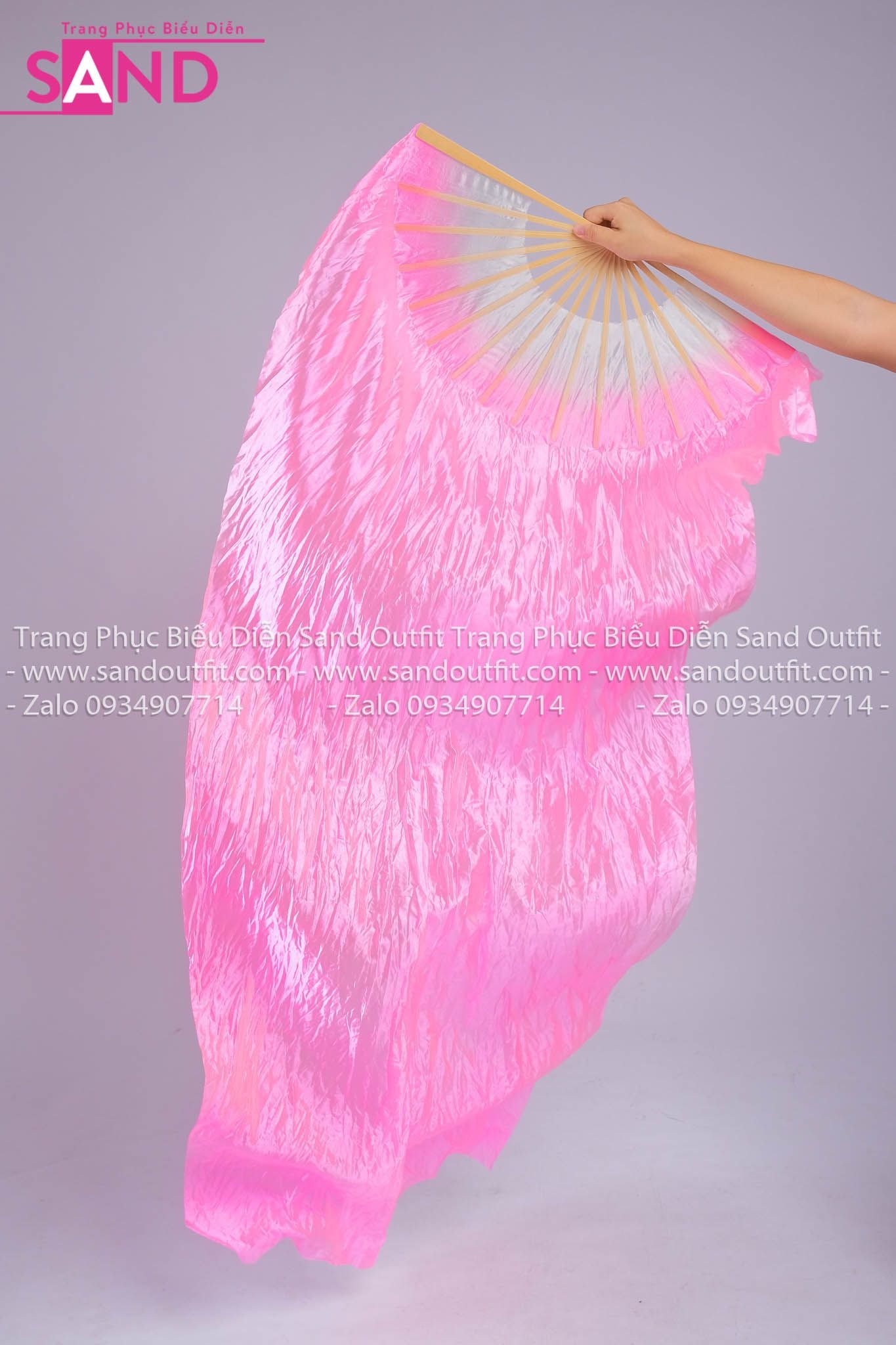  DQU0505 Quạt Dải Lụa Hồng Dài 1m8 