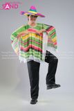  TDN0909 Trang Phục Hoá Trang Mexico Áo Sọc Nhiều Màu Nam - Xanh 