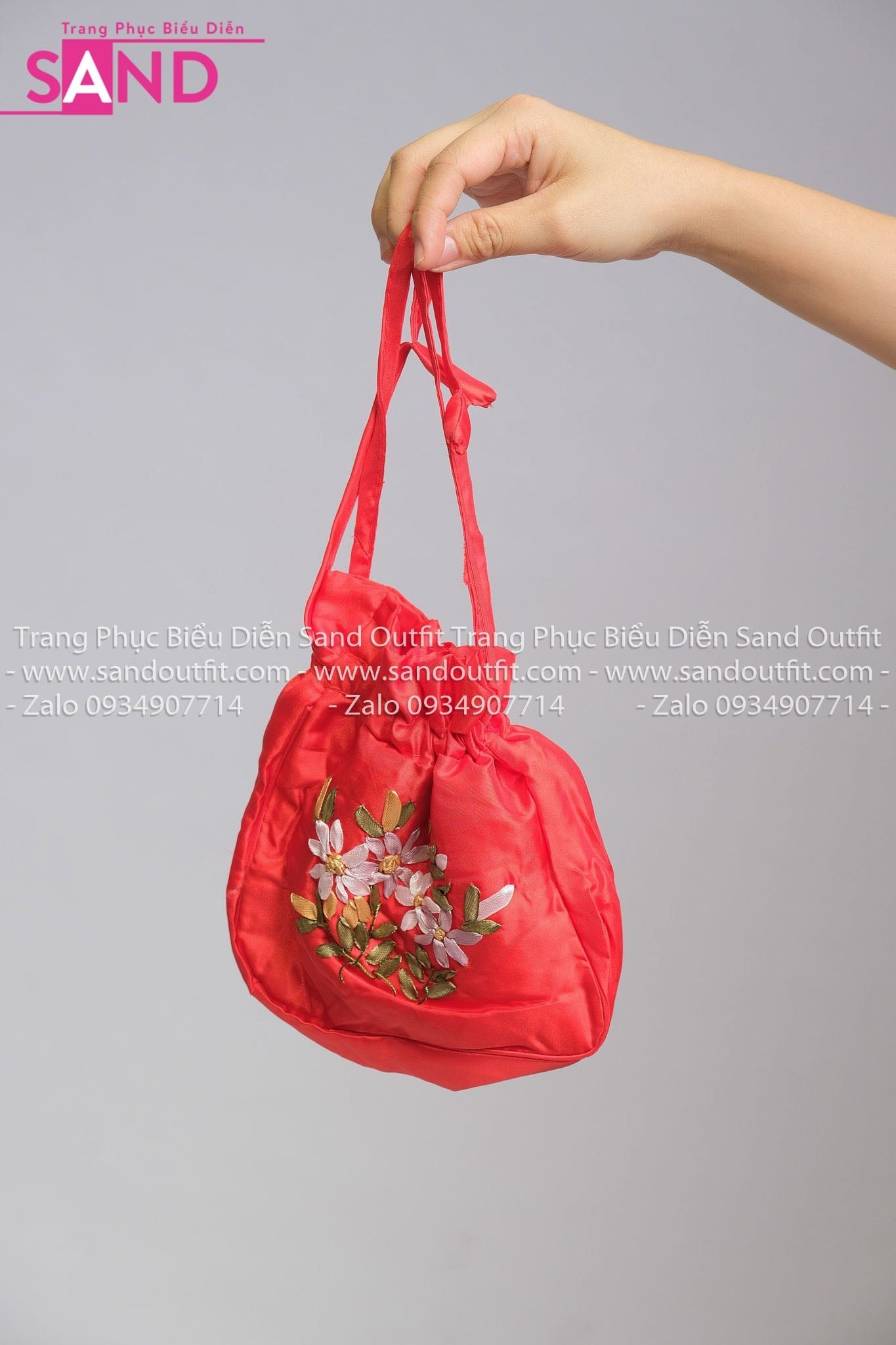  DPX0401 Túi Cầm Tay Thêu Hoa - Đỏ 