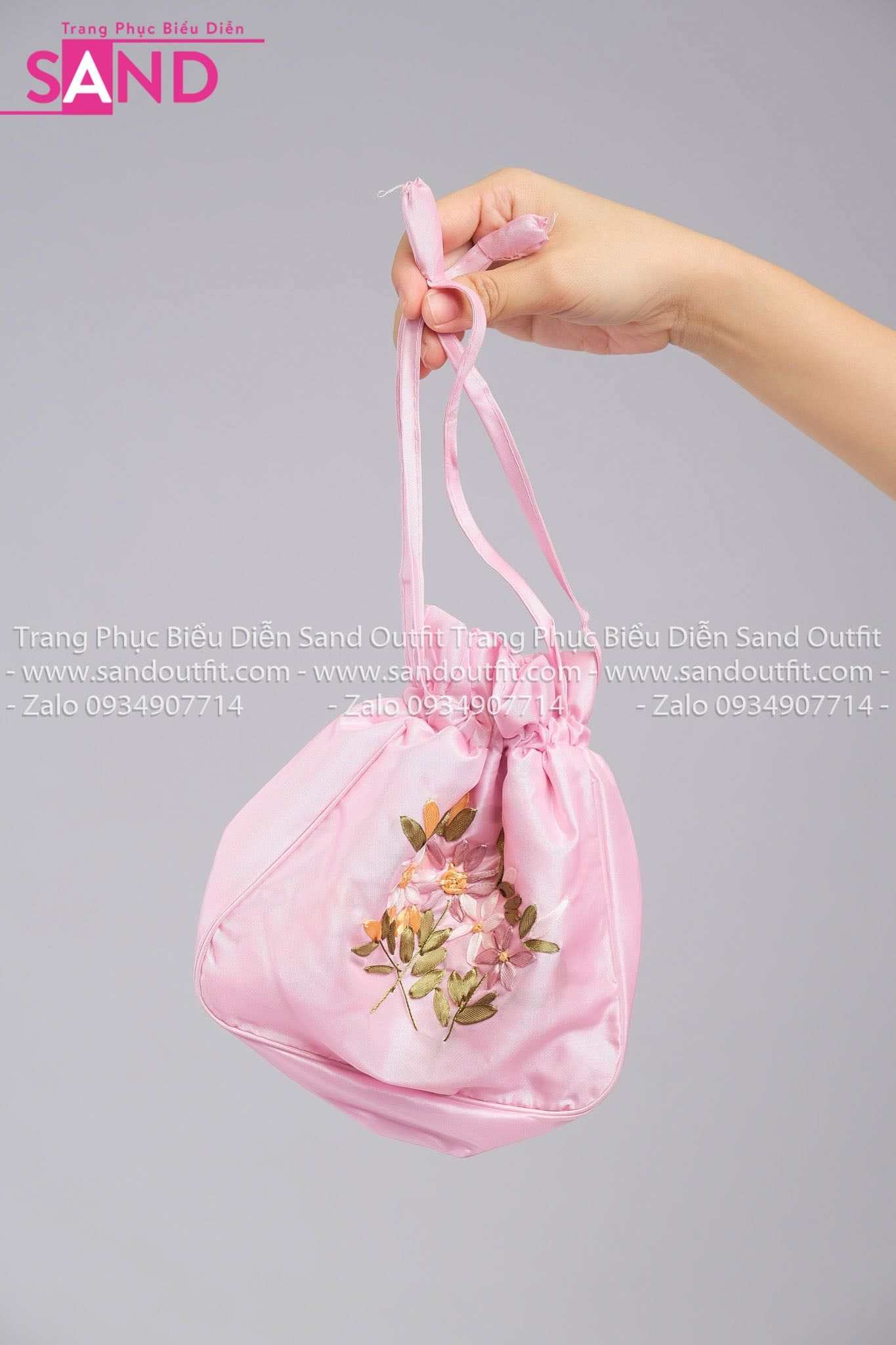  DPX0801 Túi Cầm Tay Thêu Hoa - Hồng Nhạt 
