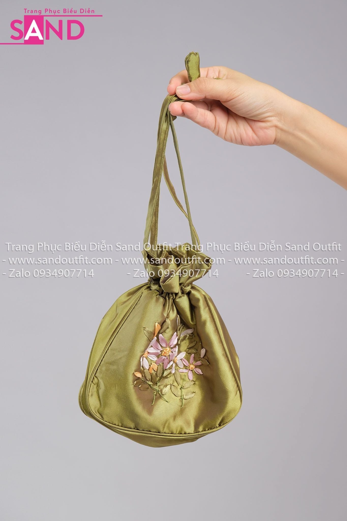  DPX0901 Túi Cầm Tay Thêu Hoa - Xanh Rêu 