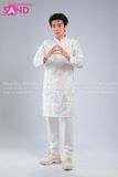  TAD0022 Áo Dài Nam Cách Tân Thêu Hoạ Tiết - Trắng 