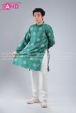  TAD0914 Áo Dài Nam Cách Tân Thêu In Nổi Hoạ Tiết Thọ - Xanh Lá 