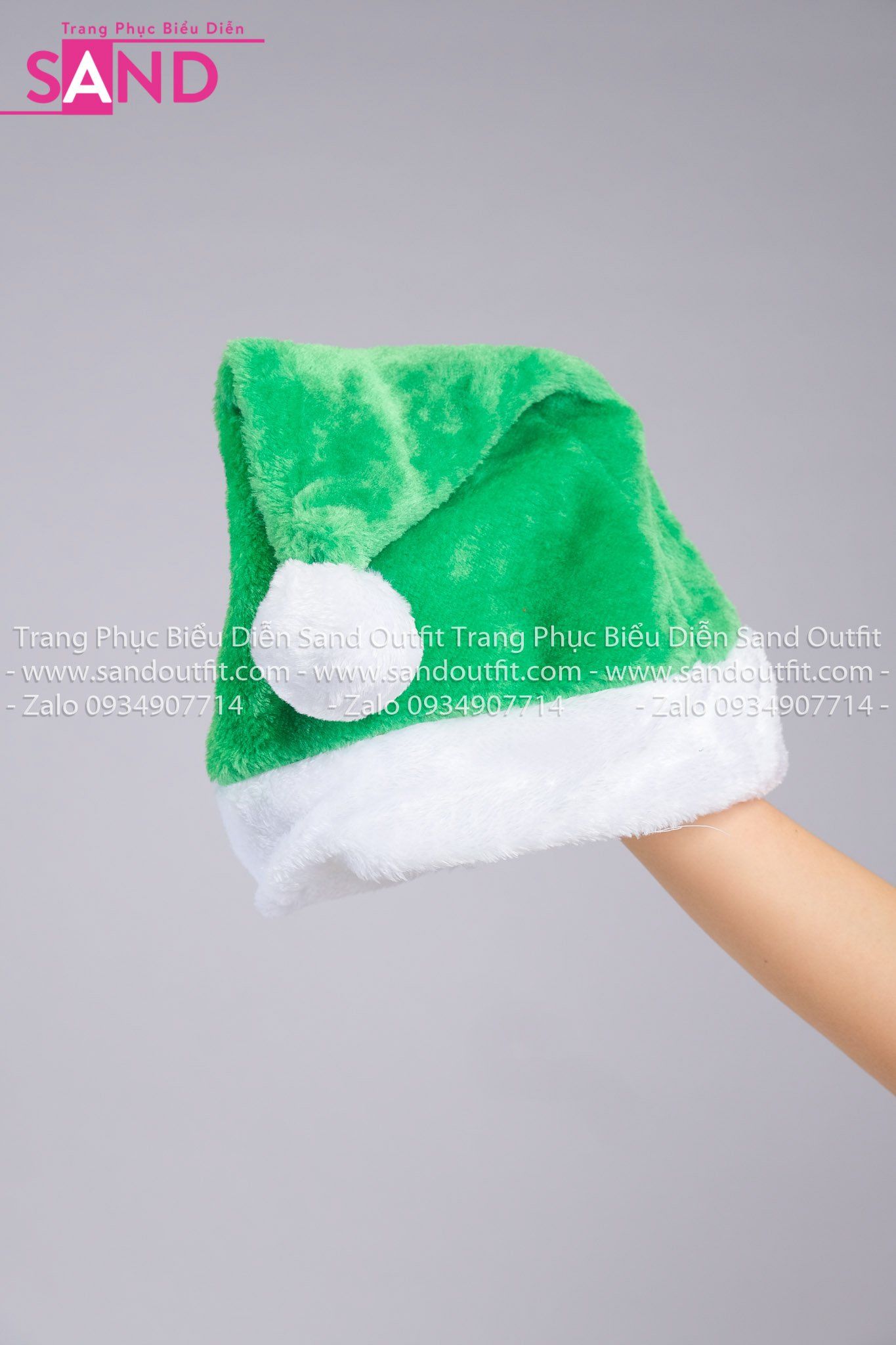  Mũ Giáng Sinh Lông Nhung - Xanh Trắng 