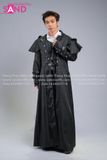  TAV0104 Áo Choàng Trung Cổ Dài Phối Da - Đen 