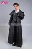  TAV0104 Áo Choàng Trung Cổ Dài Phối Da - Đen 