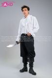  Outfit Phối Sẵn - (HAS0015 Áo Sơ Mi Cổ Bèo Trắng Hoàng Tử phối HQR0103 Quần Ống Rộng Cướp Biển Châu Âu Nam - Đen) 