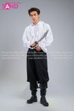  Outfit Phối Sẵn - (HAS0015 Áo Sơ Mi Cổ Bèo Trắng Hoàng Tử phối HQR0103 Quần Ống Rộng Cướp Biển Châu Âu Nam - Đen) 