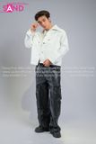  Outfit Phối Sẵn - (HAD0006 Áo Khoác Da Túi Khóa Kéo Nam - Trắng phối HQA0106 Quần Da Suông Túi Hộp Nam - Đen) 