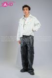  Outfit Phối Sẵn - (HAD0006 Áo Khoác Da Túi Khóa Kéo Nam - Trắng phối HQA0106 Quần Da Suông Túi Hộp Nam - Đen) 