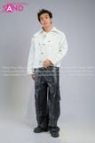  Outfit Phối Sẵn - (HAD0006 Áo Khoác Da Túi Khóa Kéo Nam - Trắng phối HQA0106 Quần Da Suông Túi Hộp Nam - Đen) 