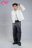  Outfit Phối Sẵn - (HAD0006 Áo Khoác Da Túi Khóa Kéo Nam - Trắng phối HQA0106 Quần Da Suông Túi Hộp Nam - Đen) 