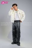  Outfit Phối Sẵn - (HAD0007 Áo Khoác Da Khóa Giữa Nam - Trắng phối HQA0106 Quần Da Suông Túi Hộp Nam - Đen) 