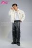  Outfit Phối Sẵn - (HAD0007 Áo Khoác Da Khóa Giữa Nam - Trắng phối HQA0106 Quần Da Suông Túi Hộp Nam - Đen) 