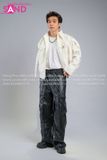  Outfit Phối Sẵn - (HAD0007 Áo Khoác Da Khóa Giữa Nam - Trắng phối HQA0106 Quần Da Suông Túi Hộp Nam - Đen) 