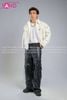  Outfit Phối Sẵn - (HAD0007 Áo Khoác Da Khóa Giữa Nam - Trắng phối HQA0106 Quần Da Suông Túi Hộp Nam - Đen) 