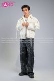  Outfit Phối Sẵn - (HAD0007 Áo Khoác Da Khóa Giữa Nam - Trắng phối HQA0106 Quần Da Suông Túi Hộp Nam - Đen) 