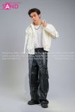  Outfit Phối Sẵn - (HAD0007 Áo Khoác Da Khóa Giữa Nam - Trắng phối HQA0106 Quần Da Suông Túi Hộp Nam - Đen) 