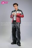  Outfit Phối Sẵn - (HAD0414 Áo Khoác Da Racing Đỏ Phối Đen Nam phối HQA0106 Quần Da Suông Túi Hộp Nam - Đen) 