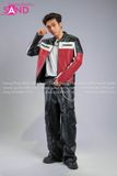  Outfit Phối Sẵn - (HAD0414 Áo Khoác Da Racing Đỏ Phối Đen Nam phối HQA0106 Quần Da Suông Túi Hộp Nam - Đen) 