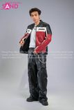  Outfit Phối Sẵn - (HAD0414 Áo Khoác Da Racing Đỏ Phối Đen Nam phối HQA0106 Quần Da Suông Túi Hộp Nam - Đen) 