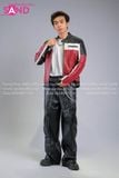  Outfit Phối Sẵn - (HAD0414 Áo Khoác Da Racing Đỏ Phối Đen Nam phối HQA0106 Quần Da Suông Túi Hộp Nam - Đen) 