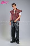  Outfit Phối Sẵn - (HAD0416 Áo Da Ba Lỗ Đinh Tán Nam - Đỏ phối HQA0106 Quần Da Suông Túi Hộp Nam - Đen) 