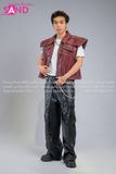  Outfit Phối Sẵn - (HAD0416 Áo Da Ba Lỗ Đinh Tán Nam - Đỏ phối HQA0106 Quần Da Suông Túi Hộp Nam - Đen) 