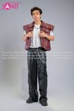  Outfit Phối Sẵn - (HAD0416 Áo Da Ba Lỗ Đinh Tán Nam - Đỏ phối HQA0106 Quần Da Suông Túi Hộp Nam - Đen) 