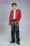  Outfit Phối Sẵn - (HAM0108 Áo Khoác Kim Sa Tua Rua Đỏ Nam phối HQA0106 Quần Da Suông Túi Hộp Nam - Đen) 