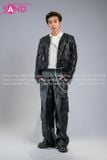  Outfit Phối Sẵn - (HAM0407 Áo Khoác Kim Sa Tua Rua Đen Nam phối HQA0106 Quần Da Suông Túi Hộp Nam - Đen) 