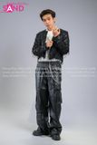  Outfit Phối Sẵn - (HAM0407 Áo Khoác Kim Sa Tua Rua Đen Nam phối HQA0106 Quần Da Suông Túi Hộp Nam - Đen) 