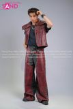  Outfit Phối Sẵn - (HAD0416 Áo Da Ba Lỗ Đinh Tán Nam - Đỏ phối HQA0402 Quần Dài Da Đinh Tán Nam - Đỏ) 