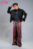  Outfit Phối Sẵn - (HAD0130 Áo Khoác Da Đính Đá Đỏ Nam - Đen phối HQA0402 Quần Dài Da Đinh Tán Nam - Đỏ) 