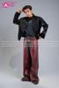  Outfit Phối Sẵn - (HAD0130 Áo Khoác Da Đính Đá Đỏ Nam - Đen phối HQA0402 Quần Dài Da Đinh Tán Nam - Đỏ) 