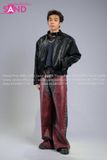  Outfit Phối Sẵn - (HAD0130 Áo Khoác Da Đính Đá Đỏ Nam - Đen phối HQA0402 Quần Dài Da Đinh Tán Nam - Đỏ) 