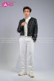  Outfit Phối Sẵn - (HAM0407 Áo Khoác Kim Sa Tua Rua Đen Nam phối HQD0002 Quần Tây Suông Nam Đủ Màu - Trắng) 