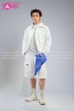 Outfit Phối Sẵn - (HAD0006 Áo Khoác Da Túi Khóa Kéo Nam - Trắng phối HST0008 Quần Short Ống Rộng Túi Hộp - Trắng) 