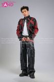  Outfit Phối Sẵn - (HAD0131 Áo Khoác Da Cá Sấu Đen Phối Đỏ Nam phối HQA0106 Quần Da Suông Túi Hộp Nam - Đen) 