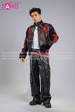  Outfit Phối Sẵn - (HAD0131 Áo Khoác Da Cá Sấu Đen Phối Đỏ Nam phối HQA0106 Quần Da Suông Túi Hộp Nam - Đen) 