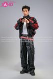  Outfit Phối Sẵn - (HAD0131 Áo Khoác Da Cá Sấu Đen Phối Đỏ Nam phối HQA0106 Quần Da Suông Túi Hộp Nam - Đen) 
