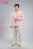  Outfit Phối Sẵn - (HAM0504 Áo Khoác Blazer Kim Sa Hồng Nam phối HQD0002 Quần Tây Suông Nam Đủ Màu - Trắng) 