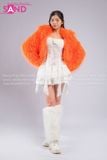  Outfit Phối Sẵn - (HAF0602 Áo Khoác Lông Form Croptop Cam phối HAQ0001 Áo 2 Dây Cúp Ngực Tua Rua Trắng - HVQ0003 Quần Váy Ngắn Xóe 2 Tầng Freesize Trắng) 