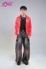  OUTFIT PHỐI SẴN (HAD0419 Áo Khoác Bomber Da Bóng Đỏ Nam phối HQB0402 Quần Jean Ống Rộng Loang Đỏ) 
