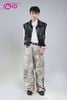  OUTFIT PHỐI SẴN (HAD0122 Áo Gile Da Bóng Nút Bạc phối HQB0002 Quần Jean Trắng Ống Rộng Họa Tiết Lửa) 