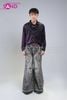  OUTFIT PHỐI SẴN (HAS0701 Áo Sơ Mi Dài Tay Ánh Nhũ Loang Tím Đỏ phối HQB0105 Quần Jean Ống Rộng Thêu Họa Tiết Đỏ Sờn Rách) 